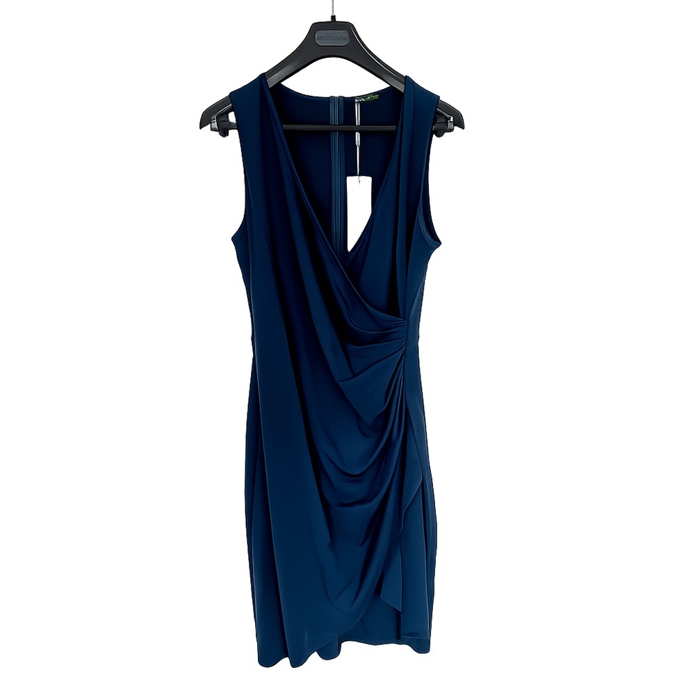 Ofeefan Sleeveless Draped V-Neck Mini Dress in Navy, Large, NWT